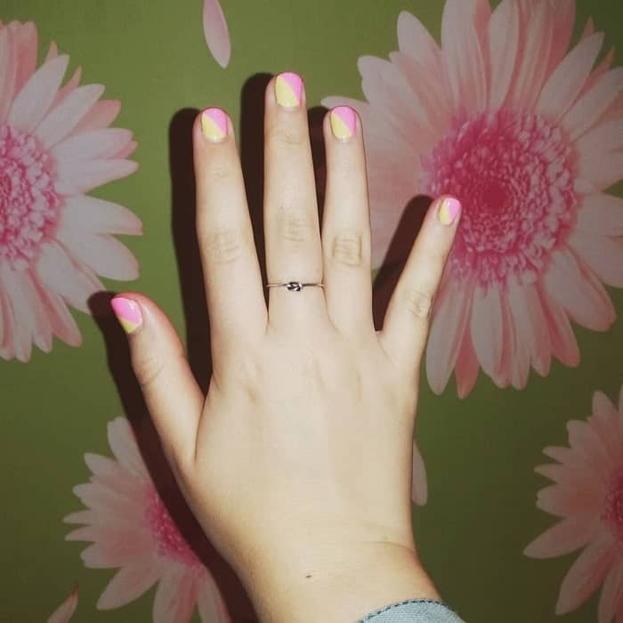 Short Pastel Pink and Yellow Nails