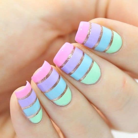 stripped pastel nails