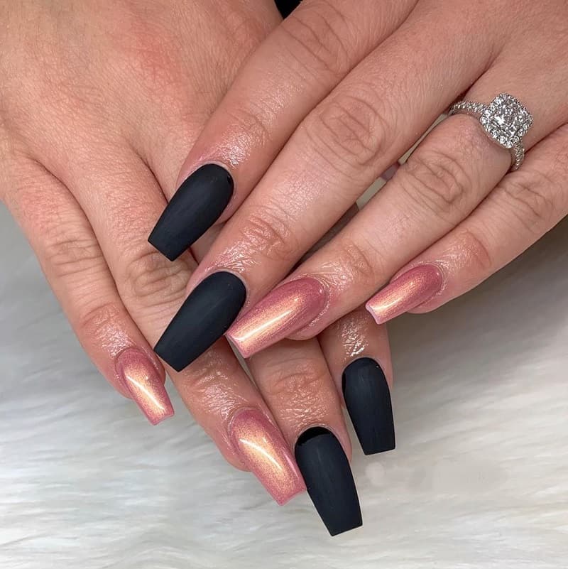 matte black and rose gold coffin nails