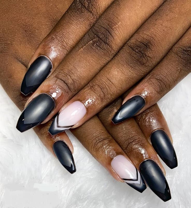 matte black and nude coffin nails