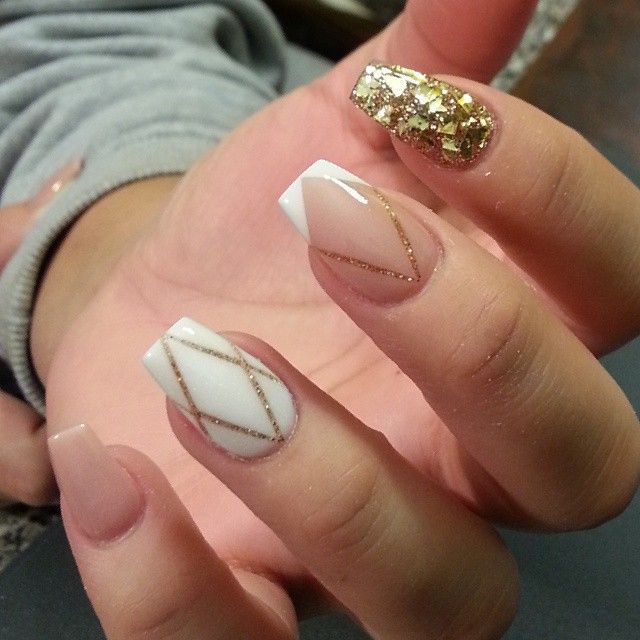 short coffin nails with Gold & Glitter