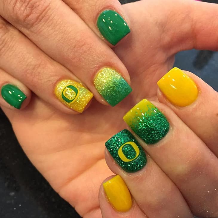 brazil flag designed short coffin nails