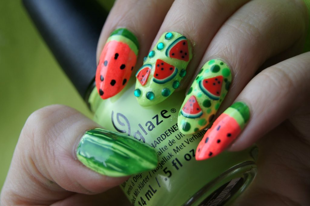 3D Watermelon fruit nail designs