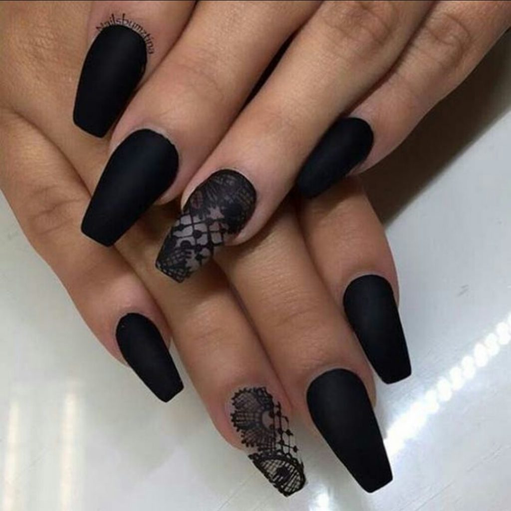 Matte Black Coffin Nails Lacework 1024x1024 