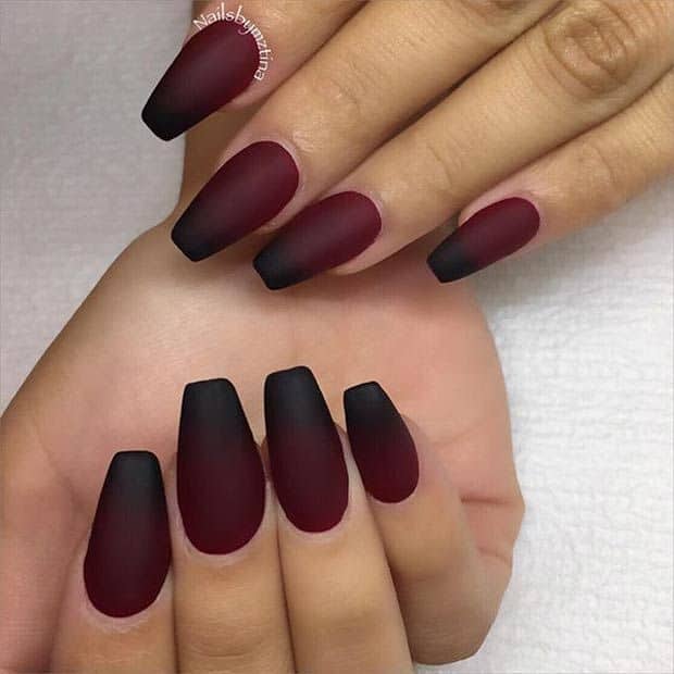 Red Ombre Black matte Nails