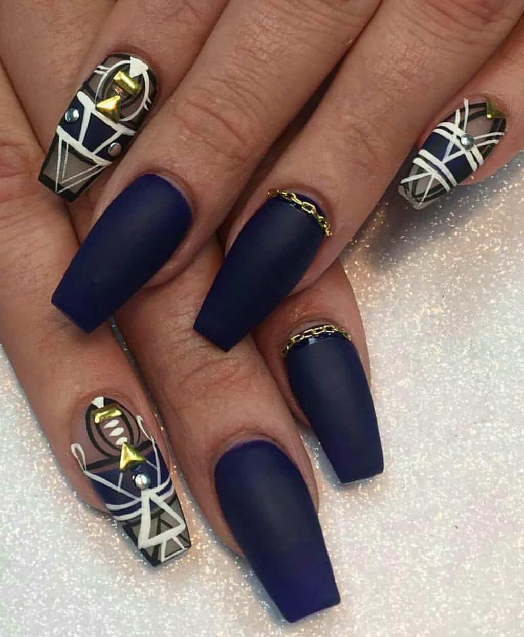 Dark Blue Coffin Nails Designs / Blue short coffin nails 30