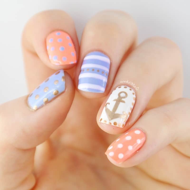 pastel nautical nail arts