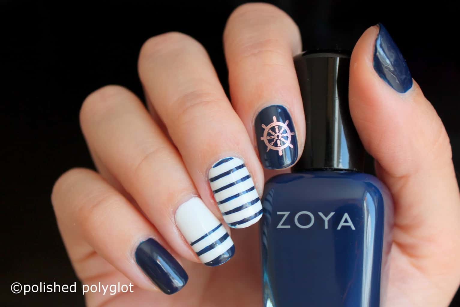 Ship's Steering Wheel nautical nail design