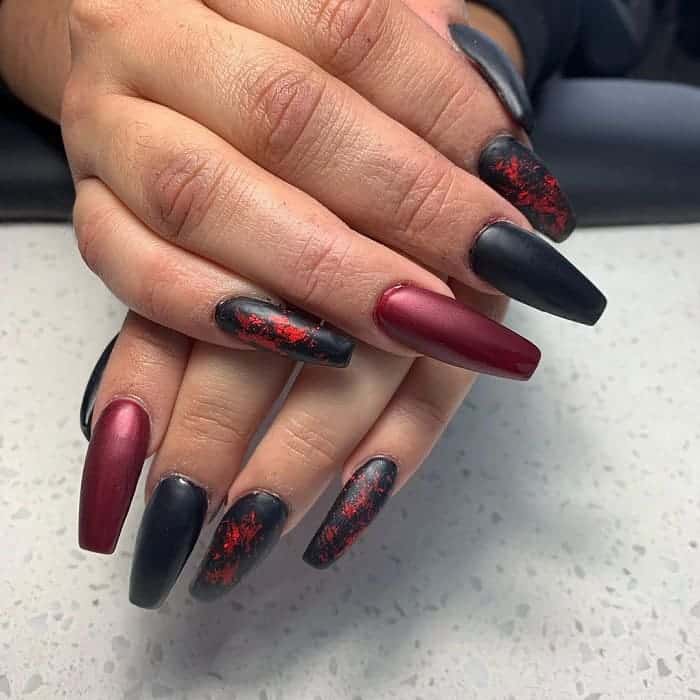 black and red matte coffin nails