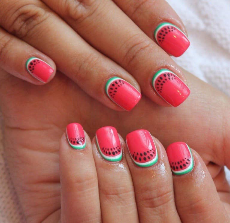 watermelon reverse french manicure