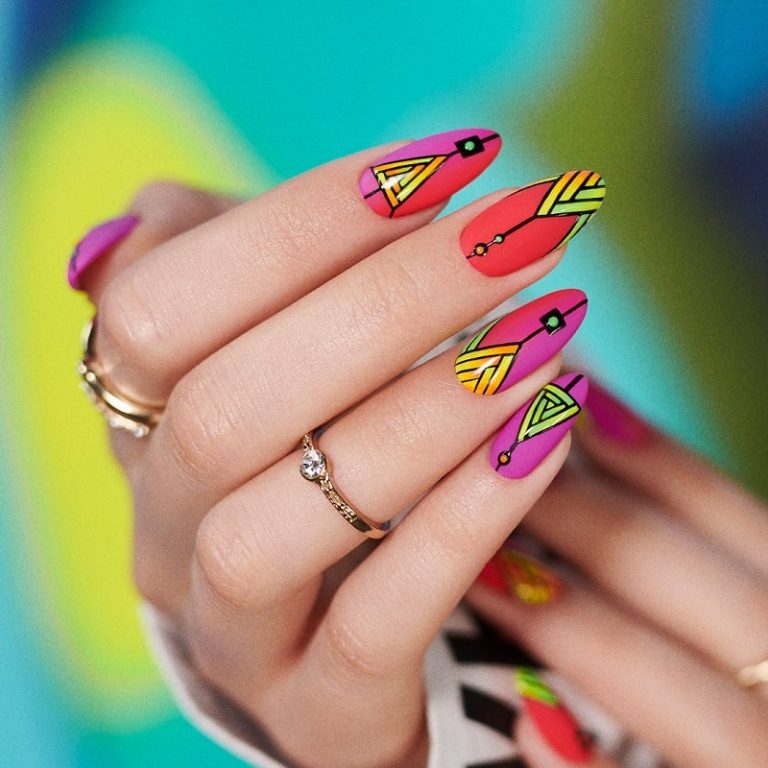Geometric nail designs multi color