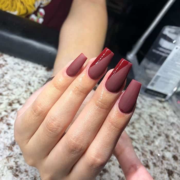 matte maroon coffin nails 