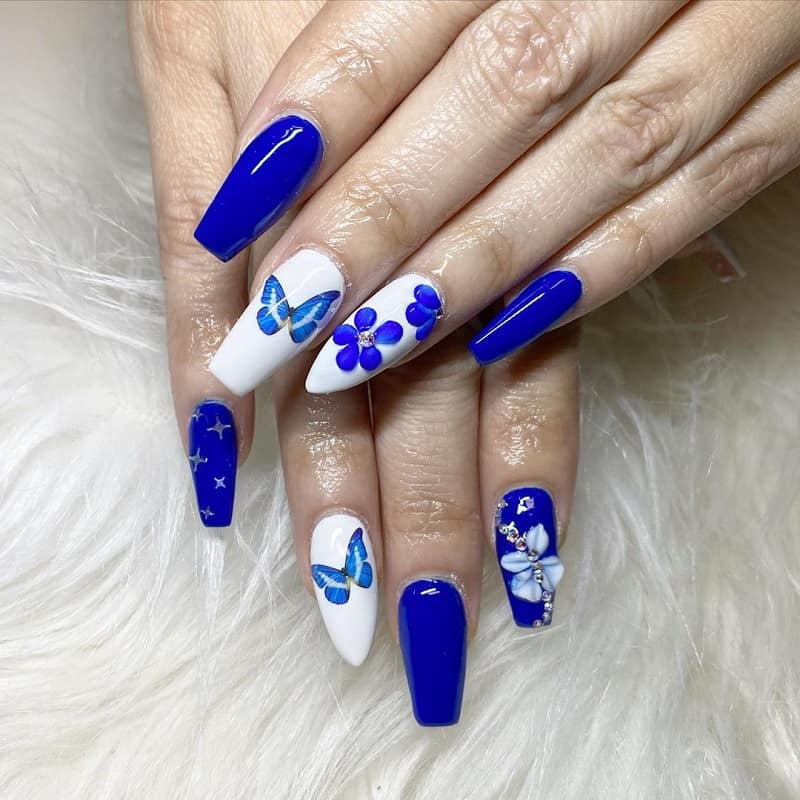 royal blue and white nail designs