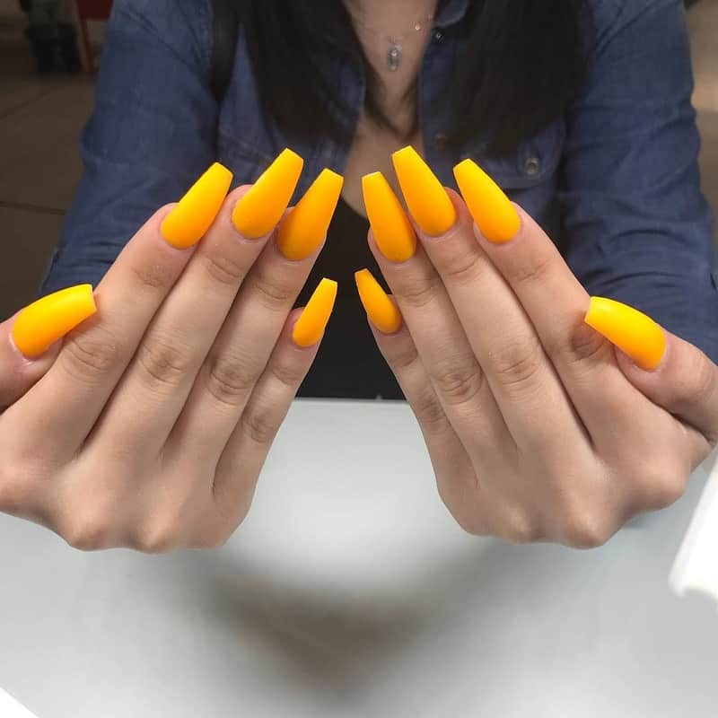 matte coffin yellow nails