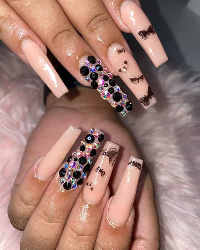 nude nails with bling