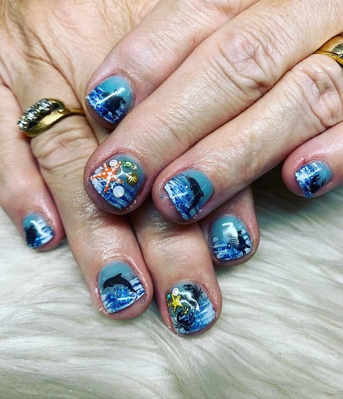 beach scene nail art