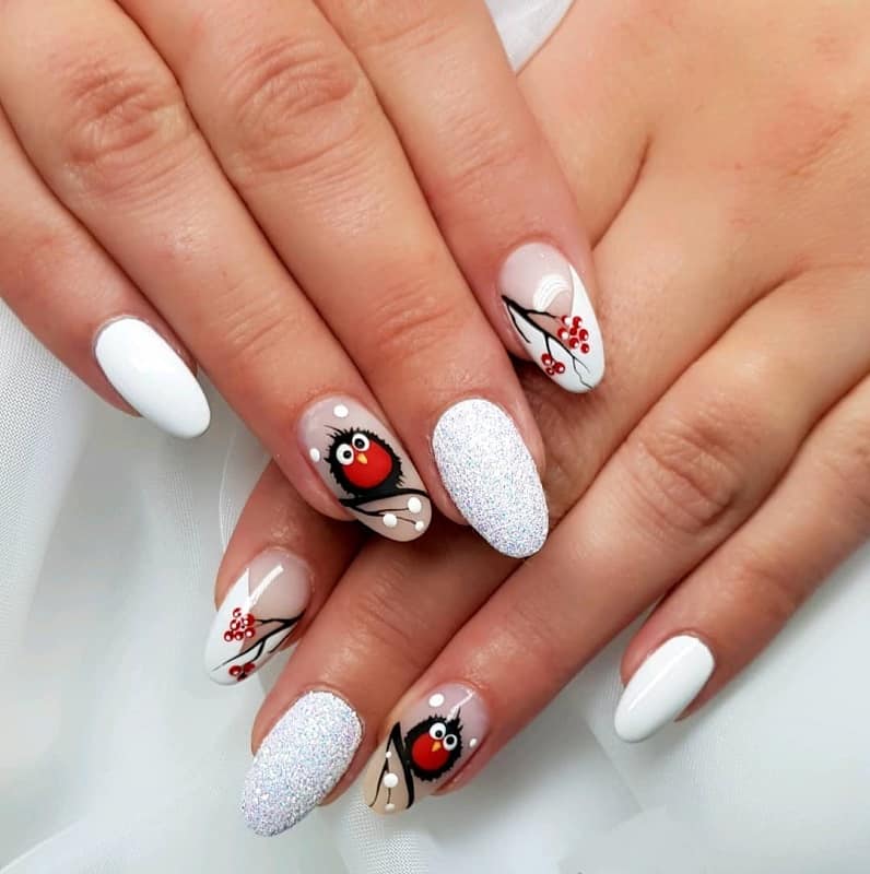 christmas owl nail design