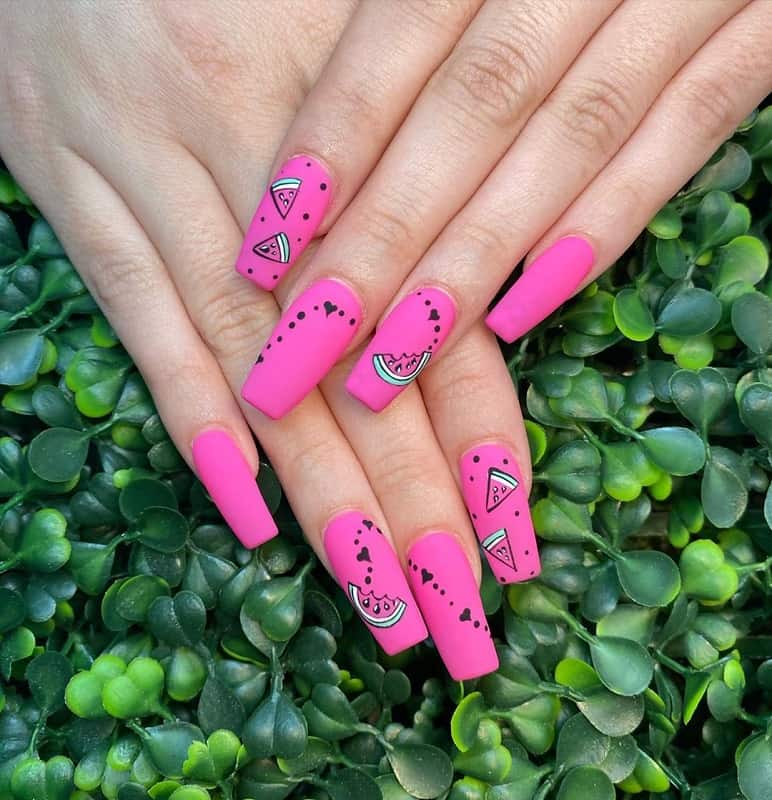hot pink matte coffin nails