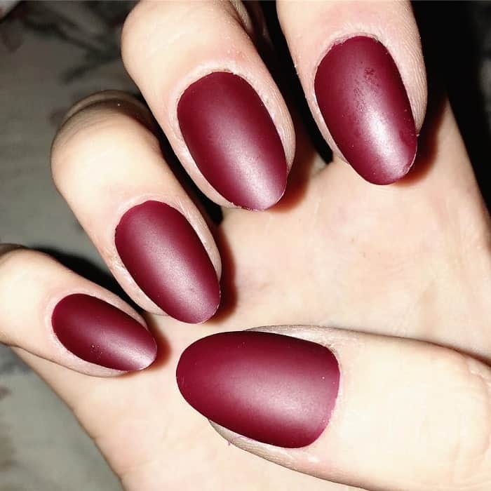 classic matte maroon almond nails