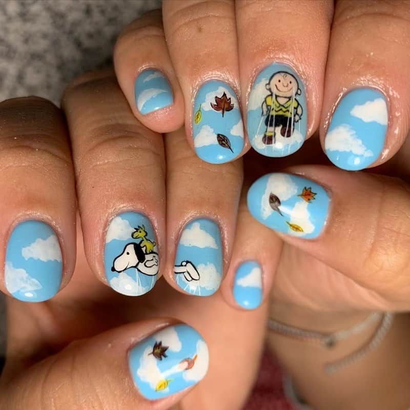 snoopy thanksgiving nail art