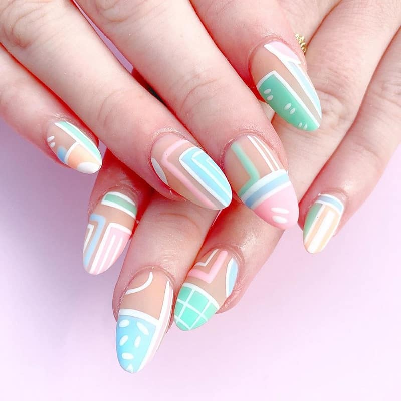 colorful geometric nail art