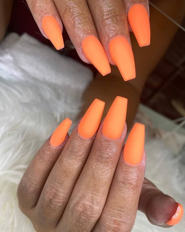 matte coffin peach nails