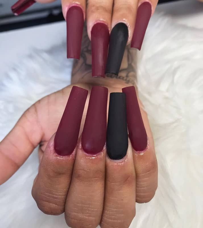 matte maroon and black nails