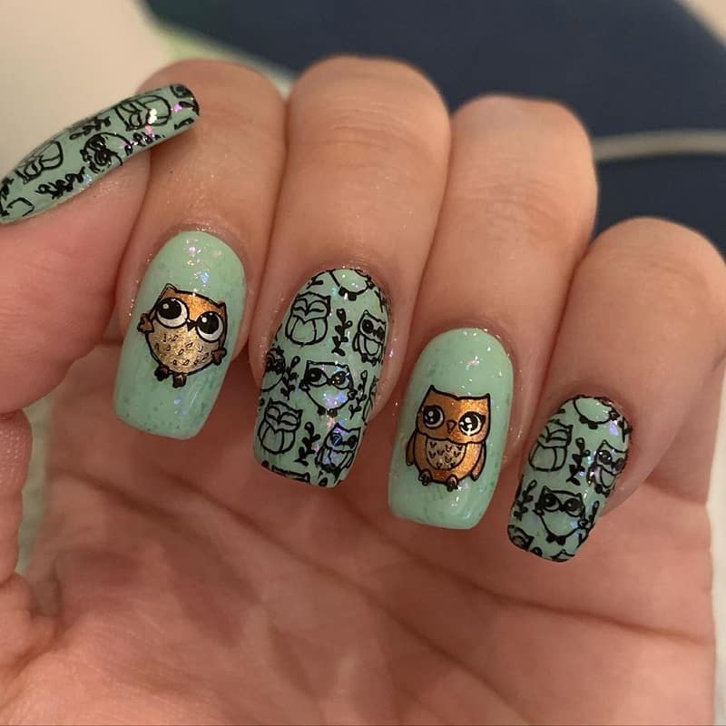 owl acrylic nail design