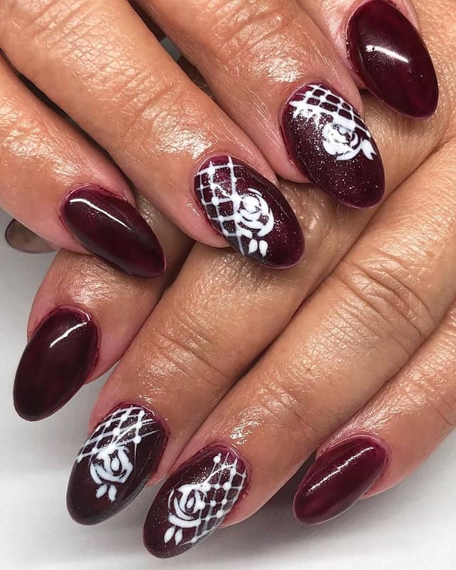maroon lace nail art