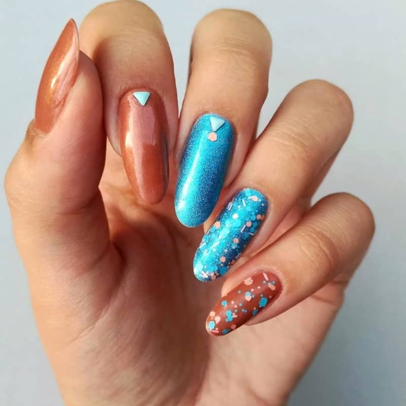 blue and brown nail design