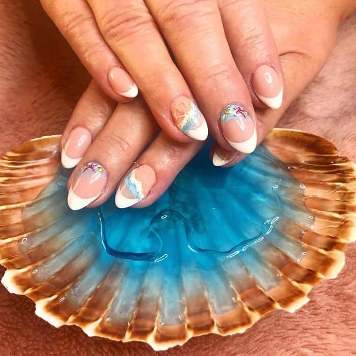 beach nail design with french tips