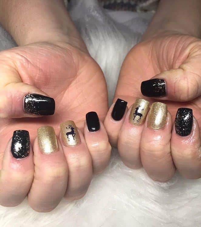 Black And Gold Christmas Nails
