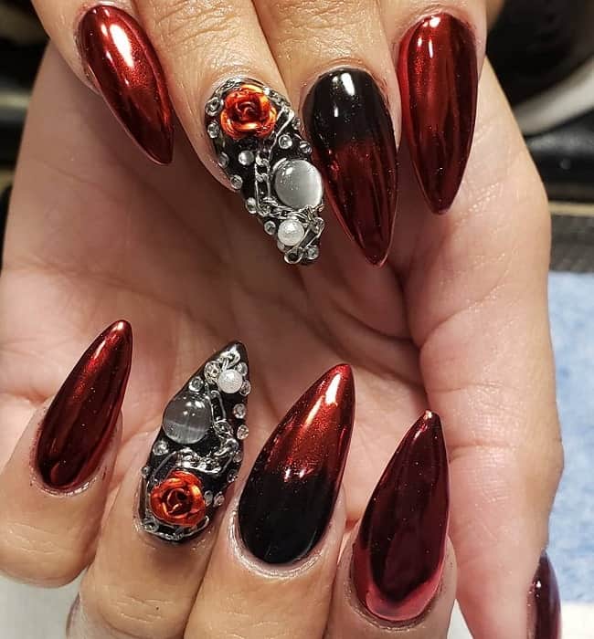 red chrome nails