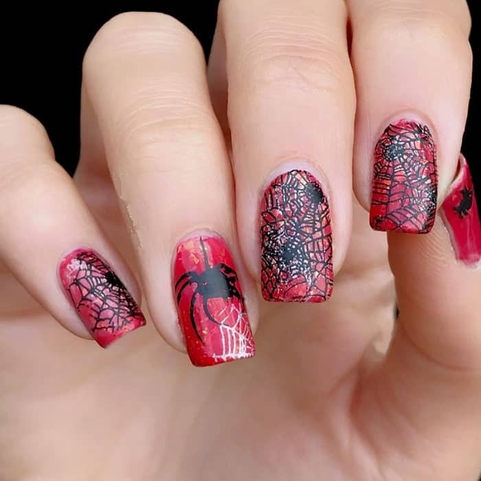 black and red halloween nail design