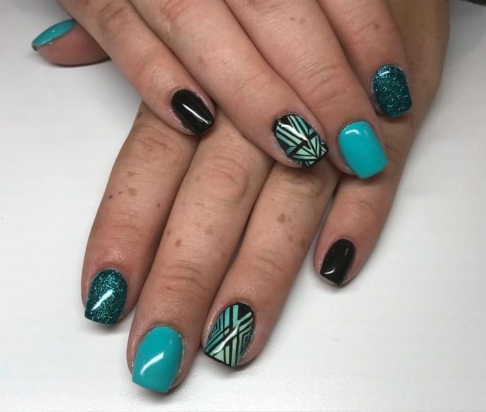 Black And Teal Nail Art