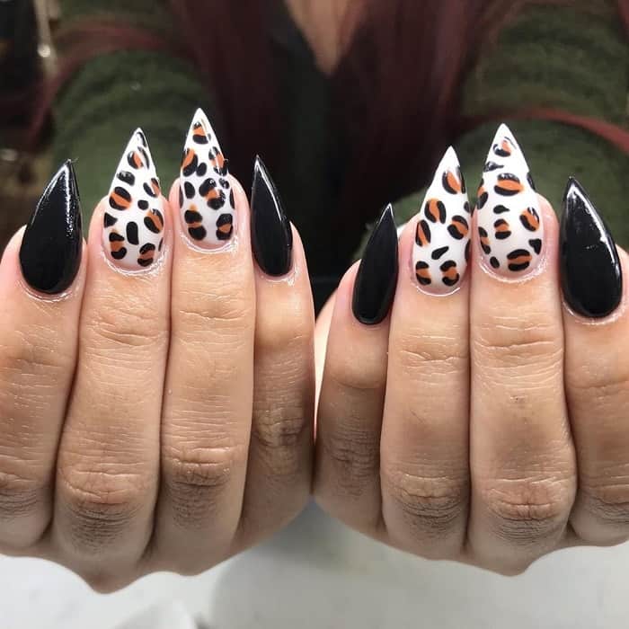 black and white cheetah print nails 