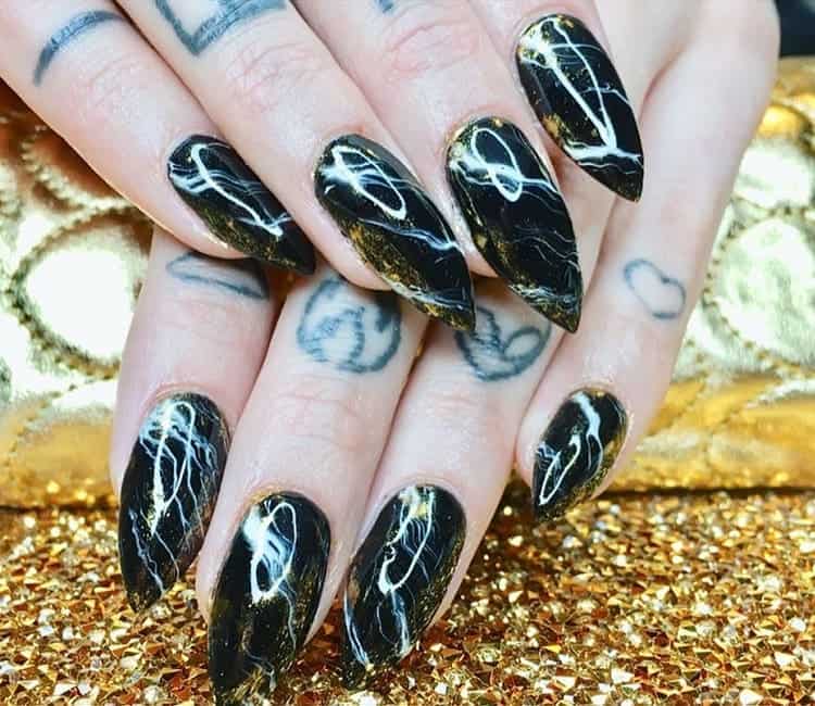 black and white marble nails 