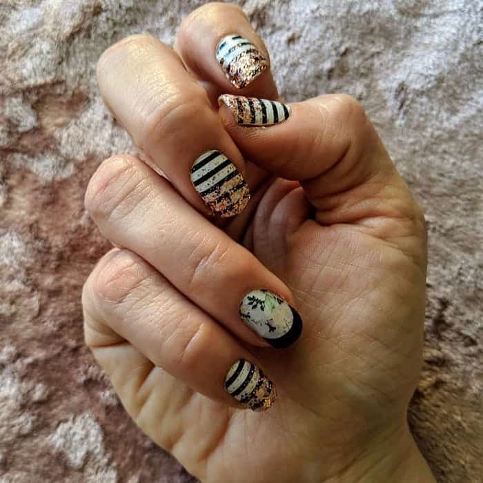 black and white striped nails 