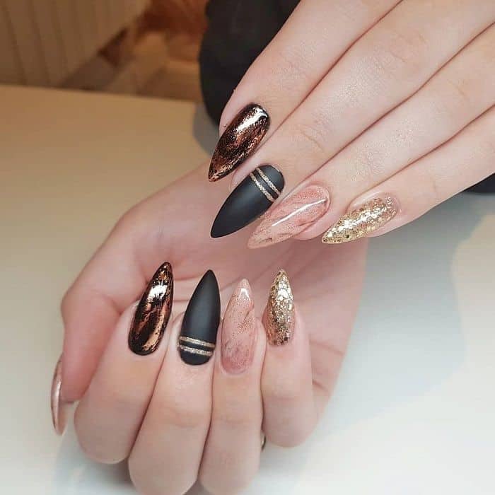 Black Gold Stiletto Nails