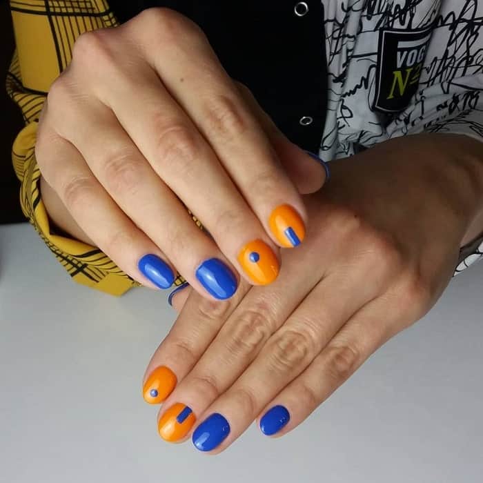 Lovely Blue And Orange Nails