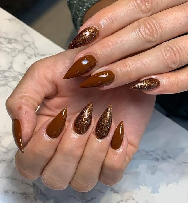 brown glitter nails