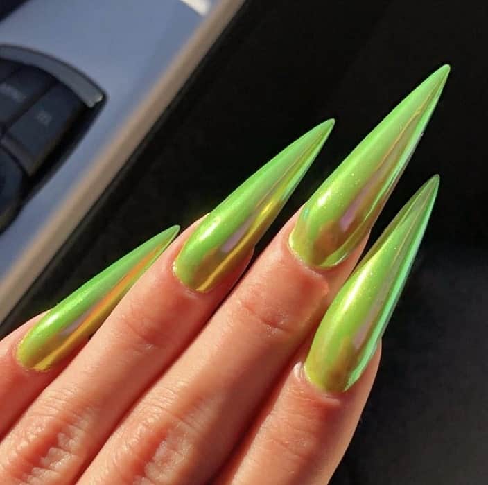 lime green chrome nails