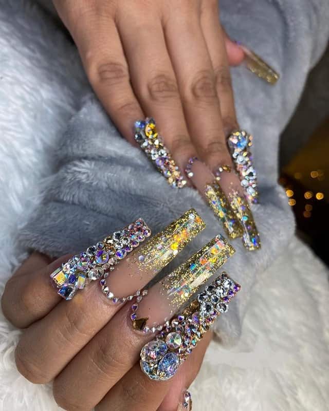 clear nails with diamonds