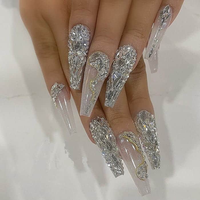 coffin nail designs with rhinestones