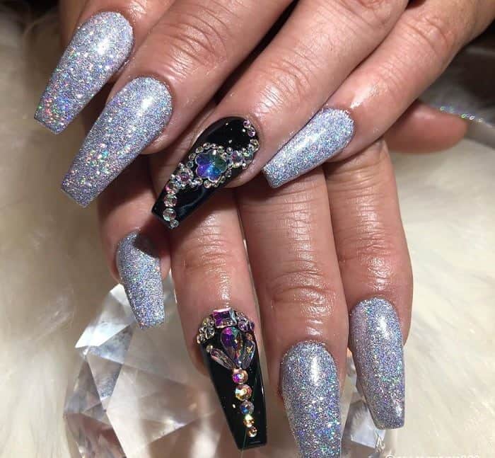 coffin nail design with diamonds