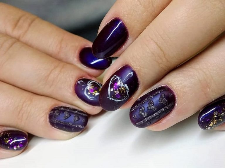 Black and Purple Gel Nails - wide 1