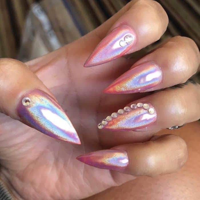 holographic stiletto nail design 