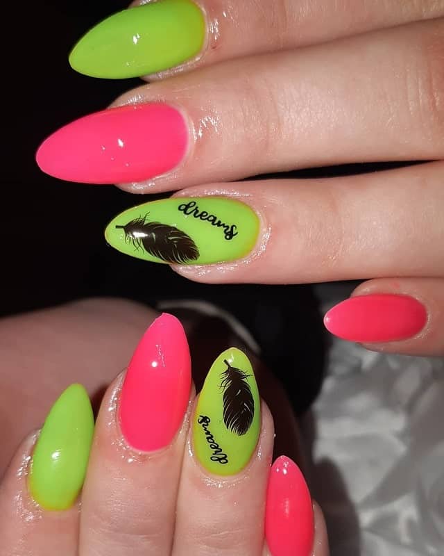 lime green and pink nails