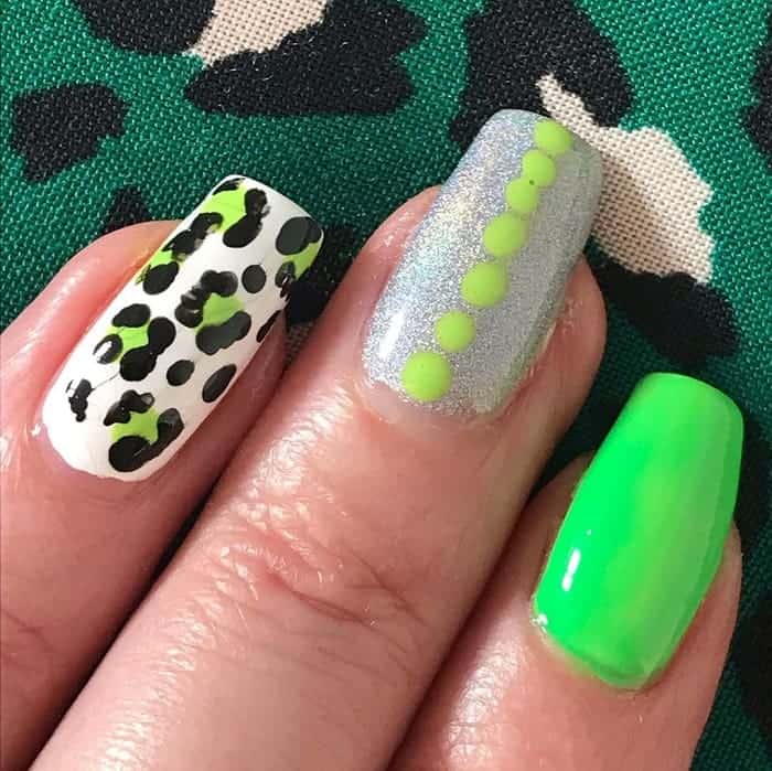 lime green and silver nail art