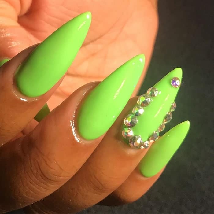 lime green nails with diamonds